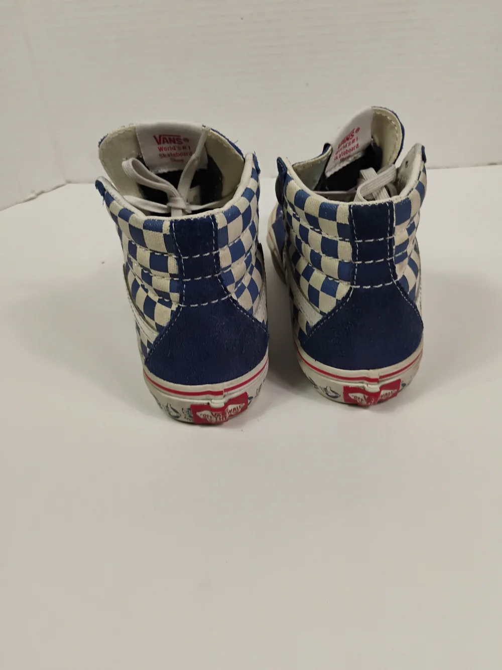 Vans Kids Blue and White Checkerboard Sk8-Hi High-Top Sneakers